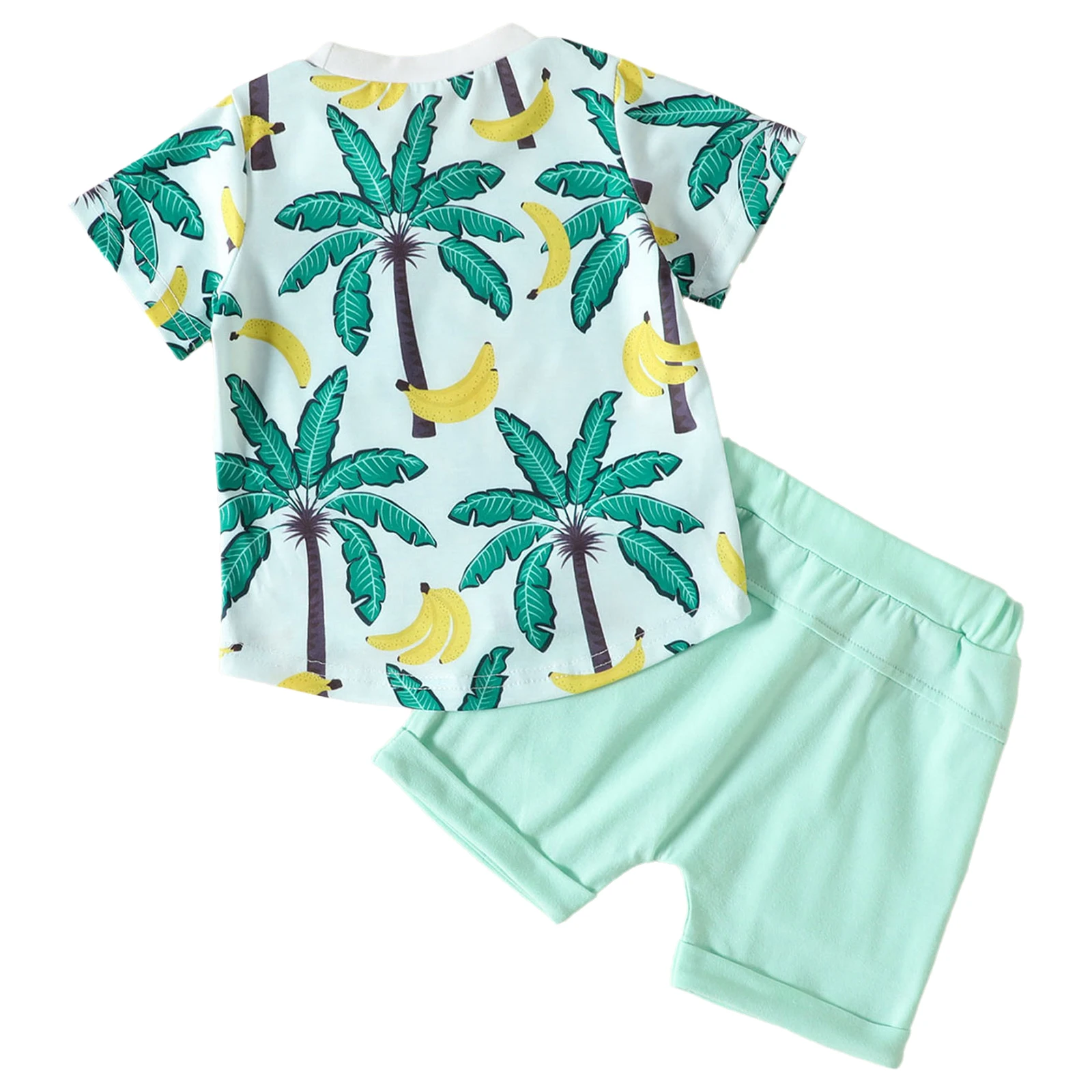 Baby Boy Summer Hawaiian Beach Vacation Costume Set Short Sleeve Palm Print T-Shirt with Shorts Daily Wear Homewear Streetwear