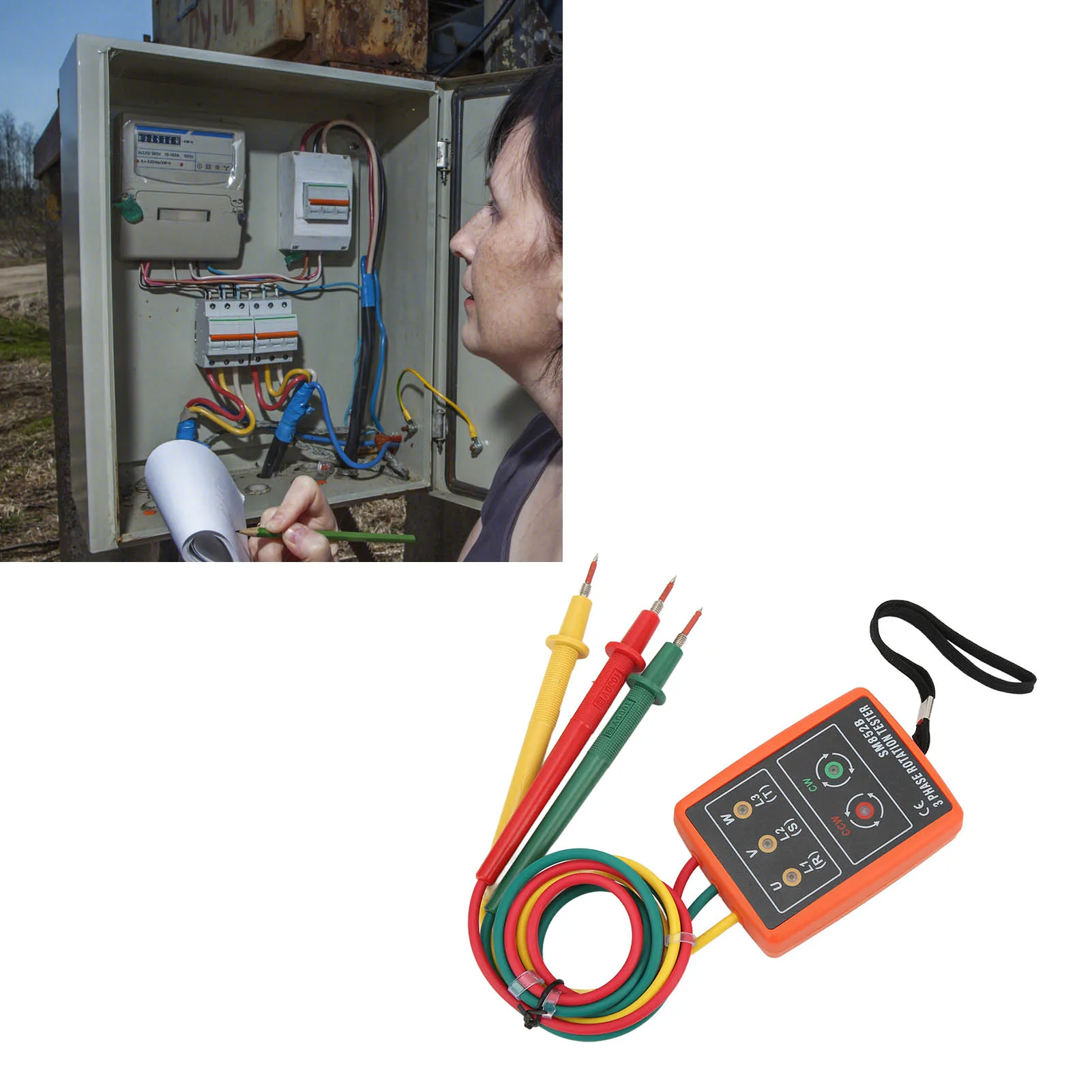 SM852B เครื่องทดสอบการหมุน 3 เฟสเครื่องวัดการหมุน 3 เฟสแบบดิจิตอล ABS แบบพกพาและช่วงกว้างสำหรับการทดสอบไฟฟ้า AC 60 ~ 600V