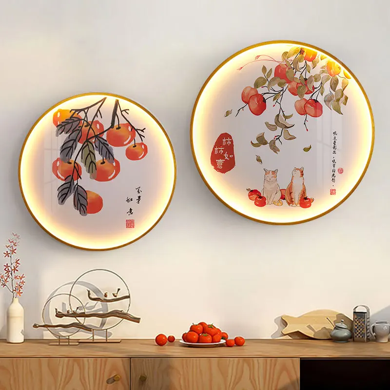 

All the Best round Decorative Painting New Chinese Style LED Luminous Wall Lamp with Light Hallway Corridor Study Hanging