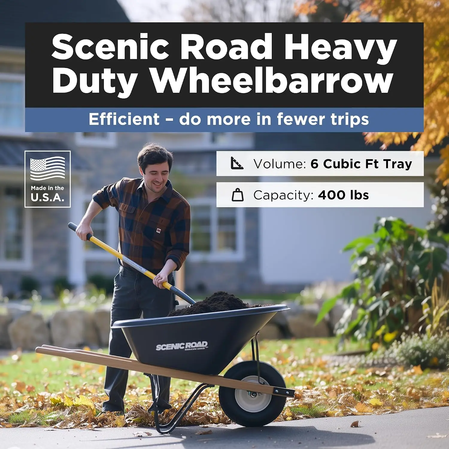 6 Cubic Foot 400 Pound Knobby Tire Wheelbarrow
