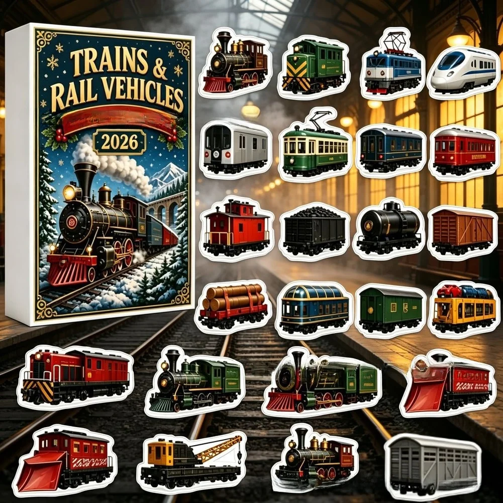 24Pcs For Acrylic Train Advent Calendar Hanging Ornaments Set For Mini Rail Vehicle Christmas Tree Decorations Holiday Party