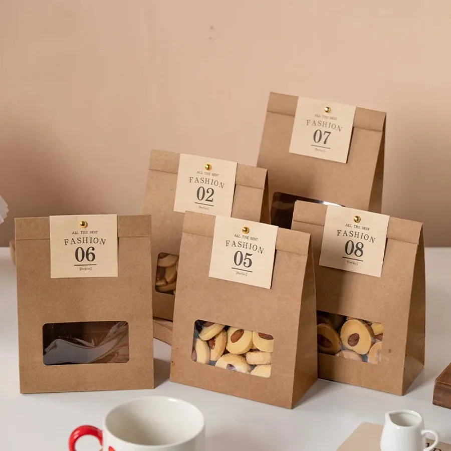 10PCS Stand Up Pouches, Kraft Paper Snack Bags with Resealable Zipper for Cookies, Bread, Pastries & Coffee - Image 3