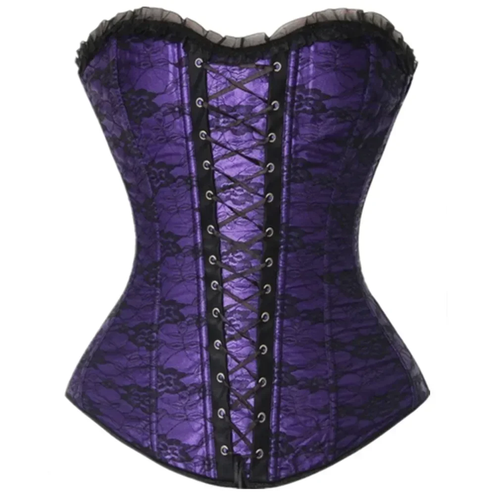 Women's Sexy Overbust Corset Vintage Steampunk Burlesque Lace Floral Bustier Victorian Clubwear Costume