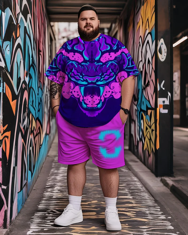 

S-9XL Men's Large Size Hip Hop Color Short Sleeve T-shirt Shorts Two-piece Set
