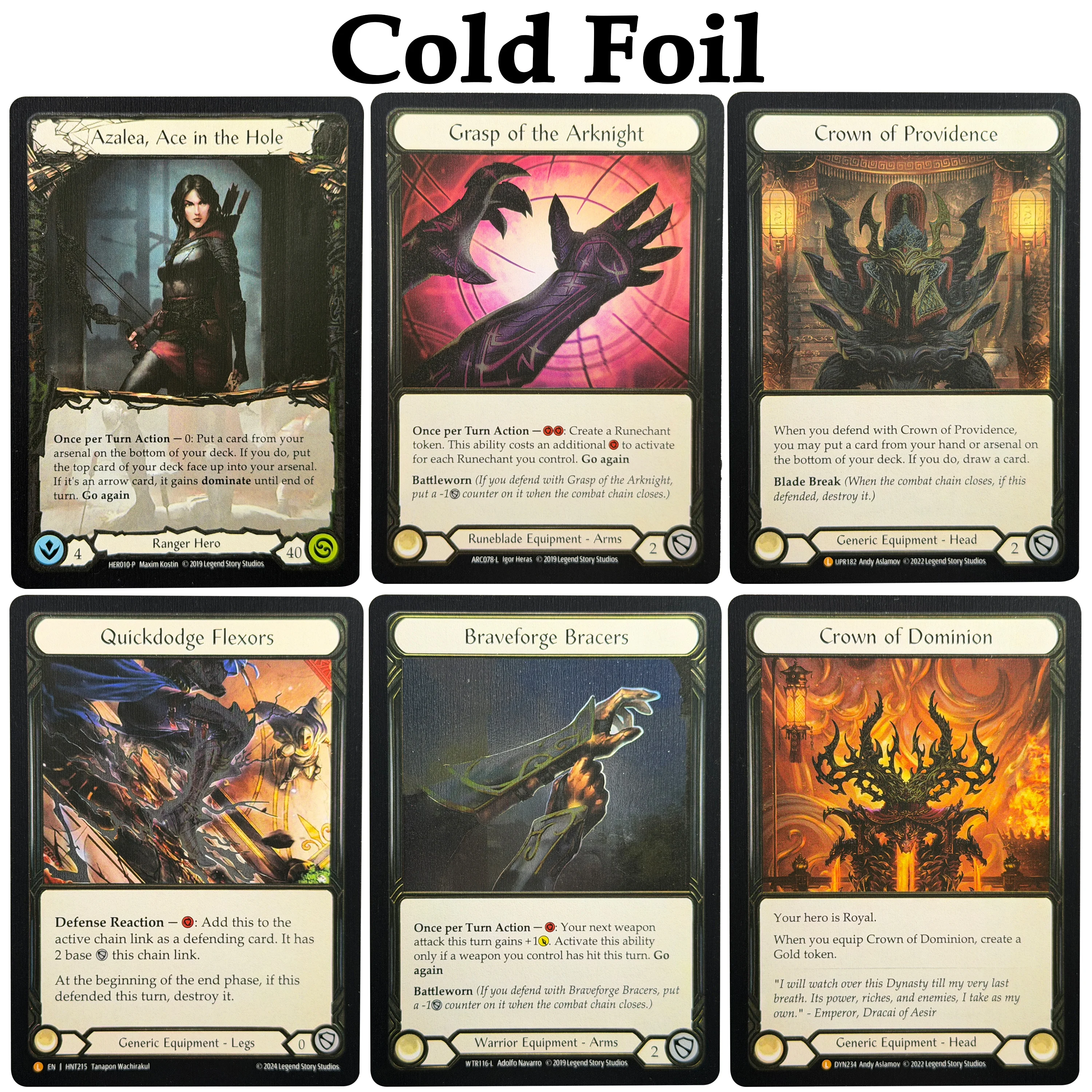 Tarjetas Proxy Flesh and Blood Cold Foil: Tarjeta de Héroe/Equipo Grasp of the Arknight, Crown of Providence, Crown of Dominion