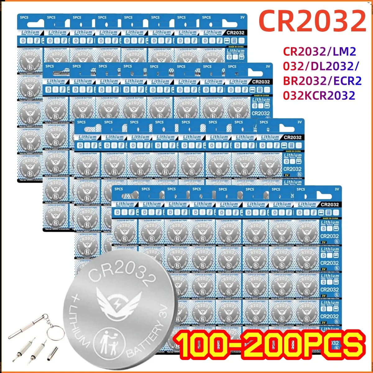 

100/200PCS CR2032 Lithium Button Battery BR2032 ECR2032 LM2032 5004LC Coin Cell Watch Batteries For Toy Clock Remote Control
