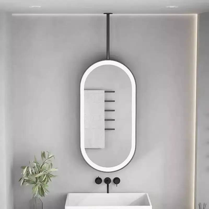 رفع قضيب مرآة السقف شنقا بيضاوي الشكل مضيئة فندق السرير والإفطار الحمام كامل الجسم جدار لاصق ملصق