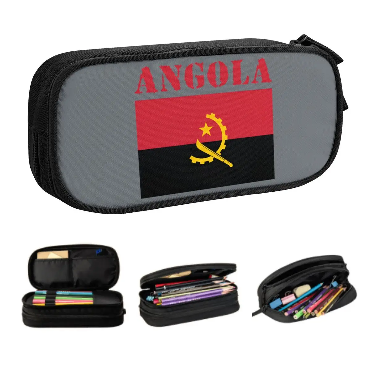 

Custom Kawaii Angola Flag Pencil Cases for Girls Boys Large Capacity Pencil Bag School Supplies