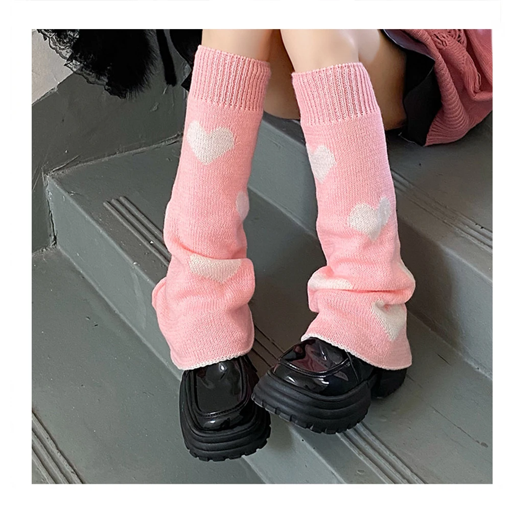 Jesień Zima Kniited Leg Warmer Love Heart Pattern Leg Covers Wide Legs Leg Protectors Girl Warm Lolita Long Sock Thigh Legwarmer