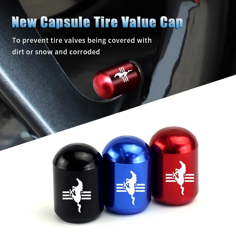 4PCS ABS Car Valve Caps Wheel Stem Cover for Mustang Shelby F150 ST MAX Fiesta Transit Ecosport Edge Escape Focus Explorer