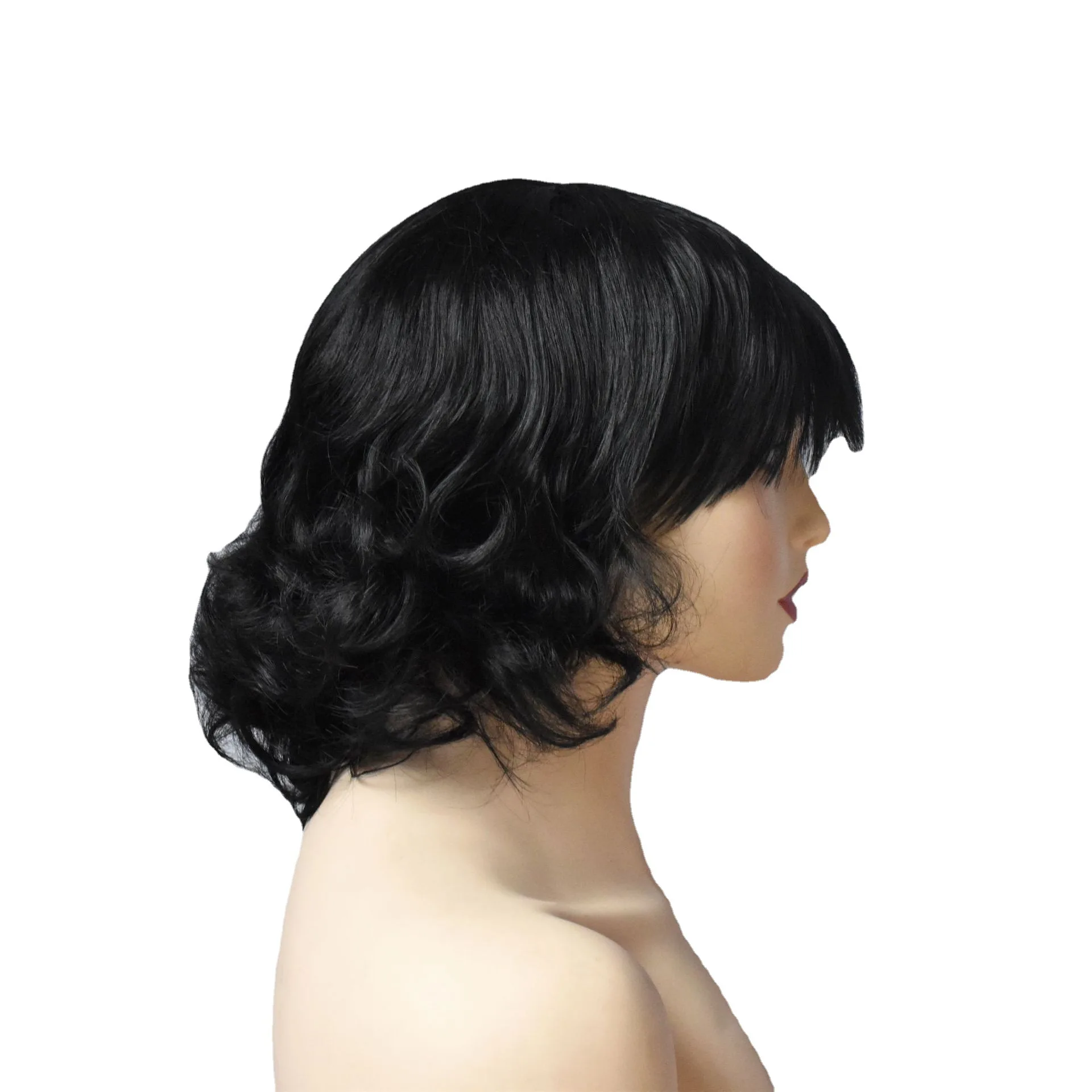 Nouveau style perruque naturelle et moelleuse mode grand-mère noir grand-mère pleine tête perruque