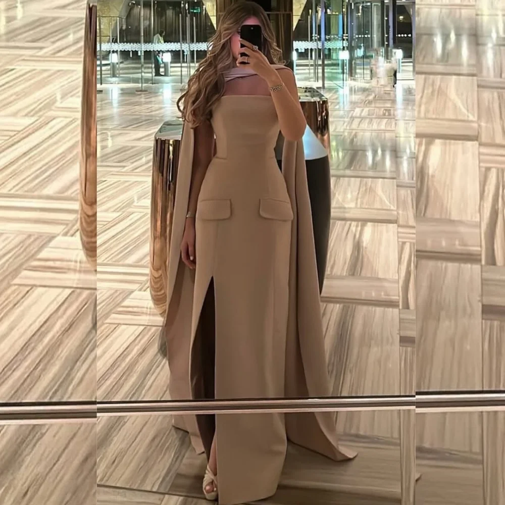 

Customized Elegant Jersey Pocket Straight Strapless Long Dresses Bespoke Occasion High Quality Intricate