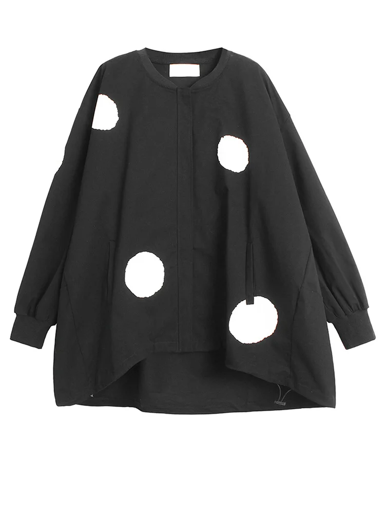 

Loose Fit Green Dot Irregular Big Size Jacket New Stand Collar Long Sleeve Women Coat Fashion Spring Autumn 2023 M934