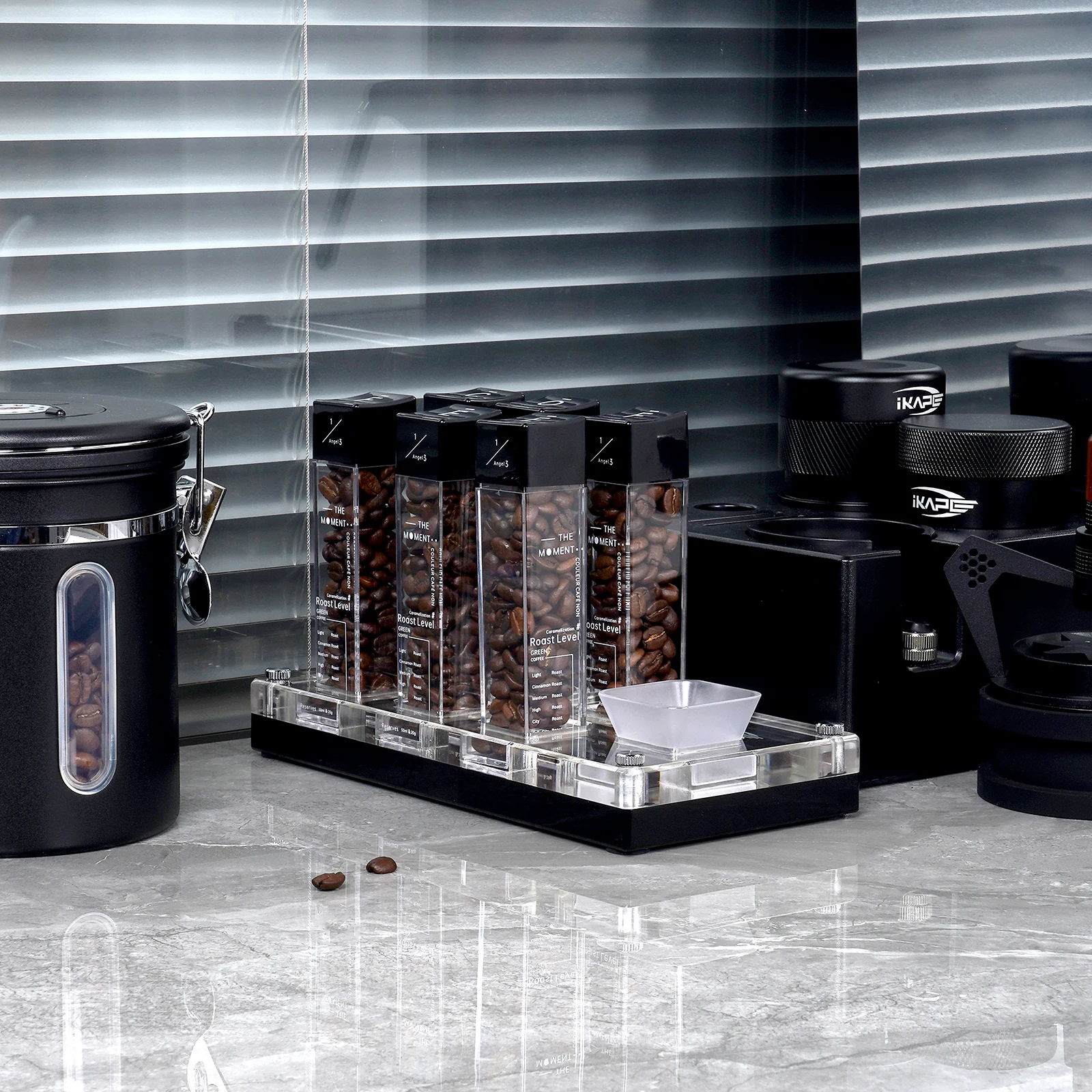 

IKAPE Coffee Bean Storage Container Single Coffee Dose Tubes for 6PCS Airtight Canister With Stand&Hopper Espresso Bean Storage