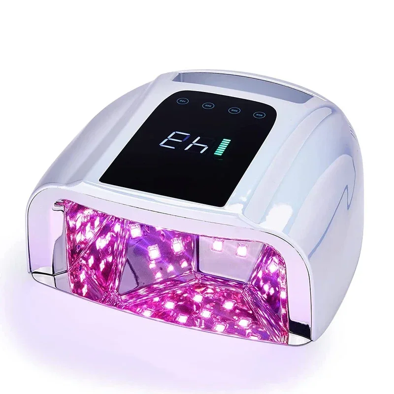 96W Mirror Reflective Nail Lamp with Metal Pad Cordless Manicure Dryer Wireless UV Light for Nails Rechargeable Nail UV LED Lamp