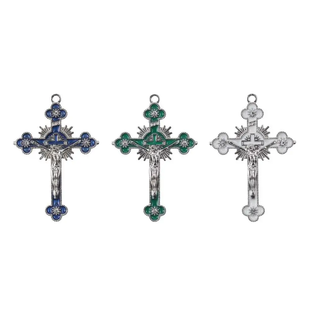 سبيكة الصليب المعلقات لعشاق ، الأزرق والأبيض والأخضر ، يسوع المسيح تتدلى ، الحرف اليدوية