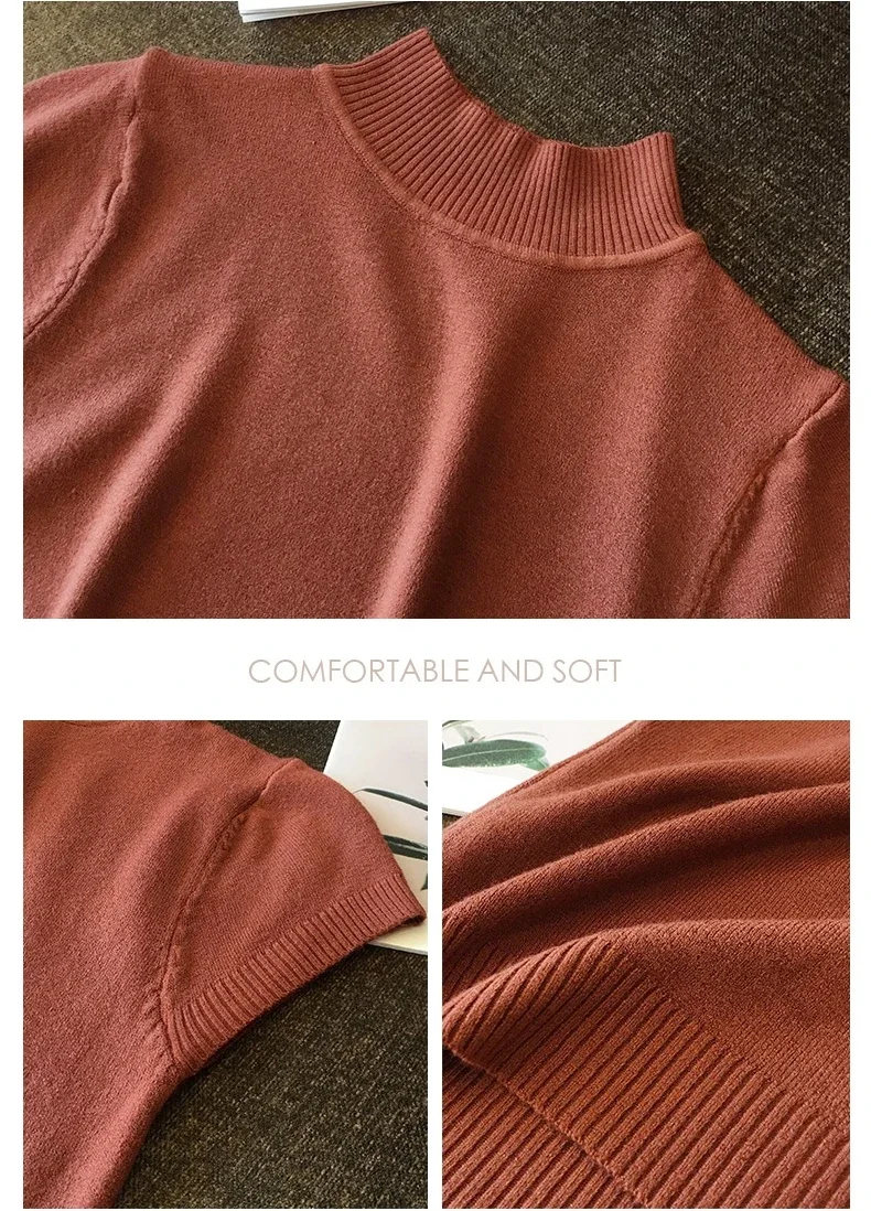 Halbhohes T-Shirt für Damen, modischer Pullover, lässige Oberteile, koreanischer Stil, elegante einfarbige Kleidung, Frühlings- und Sommersaison – Detail 5