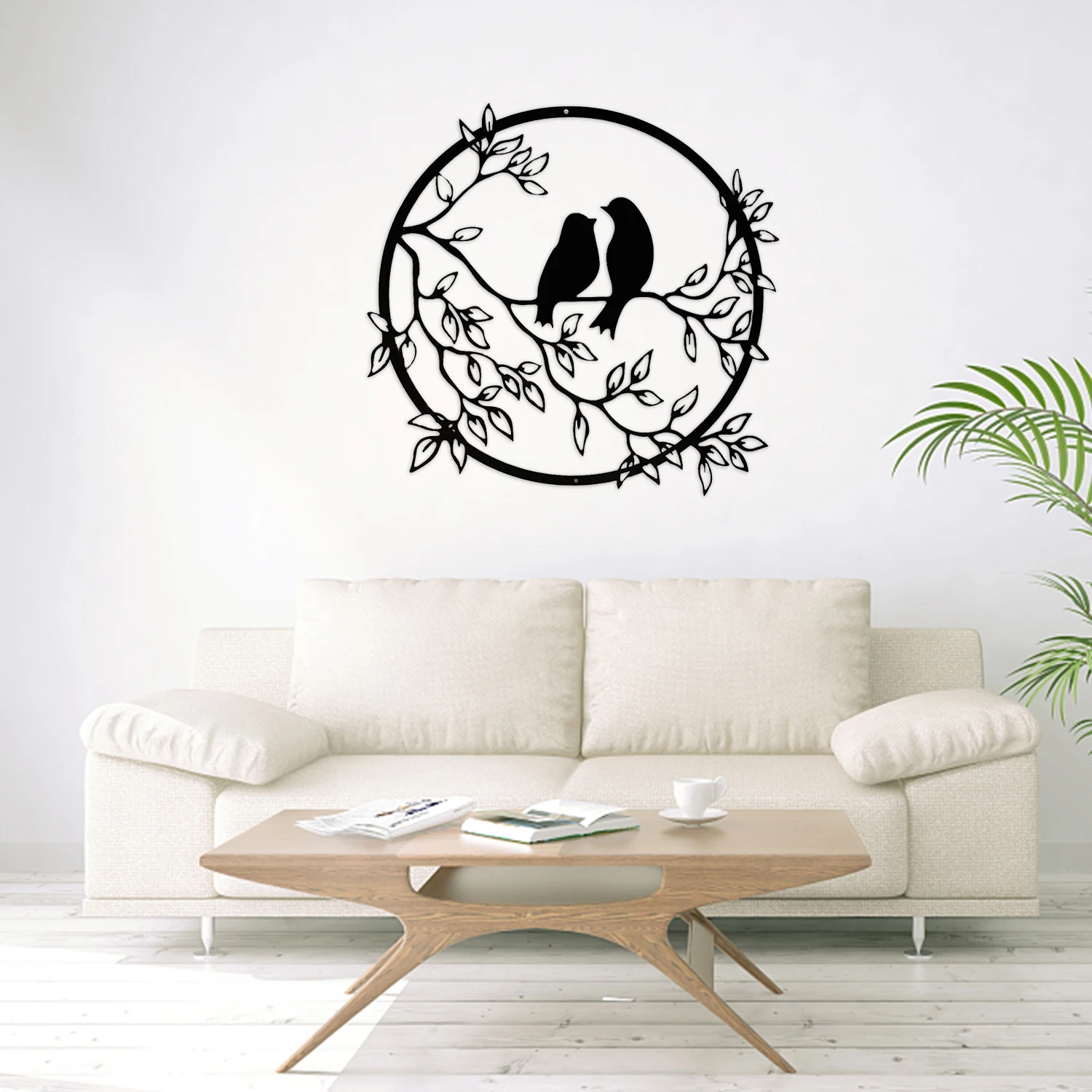 Black Metal Wall Art Birds on Branch Silhouette Wall Sculpture Hanging Sign Decor for Office Home Garden Bedroom Living Room