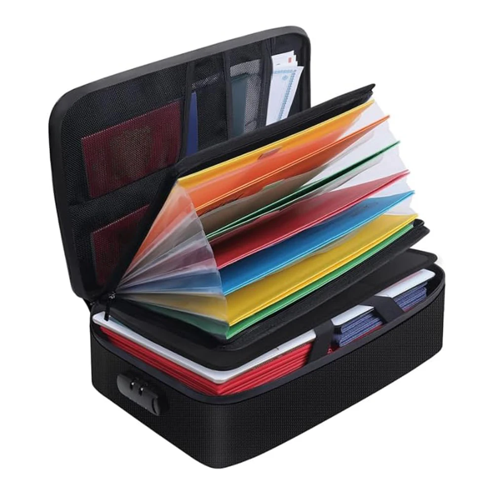 Professional Image Fireproof Document Bag Document Bag With Lock 7 Compartments Accordion Folder Built-in Elastic Band