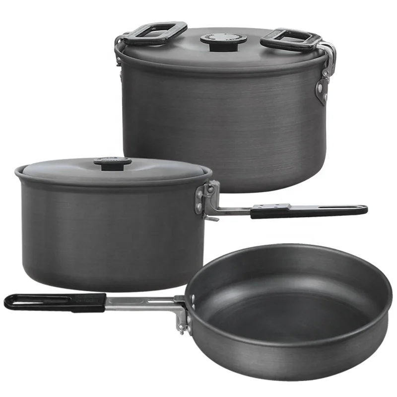 

In Stock Outdoor Cooking Set Pot Space Saving Aluminium Camping Cookware Sets Outdoor Equipment Camping Cook Set