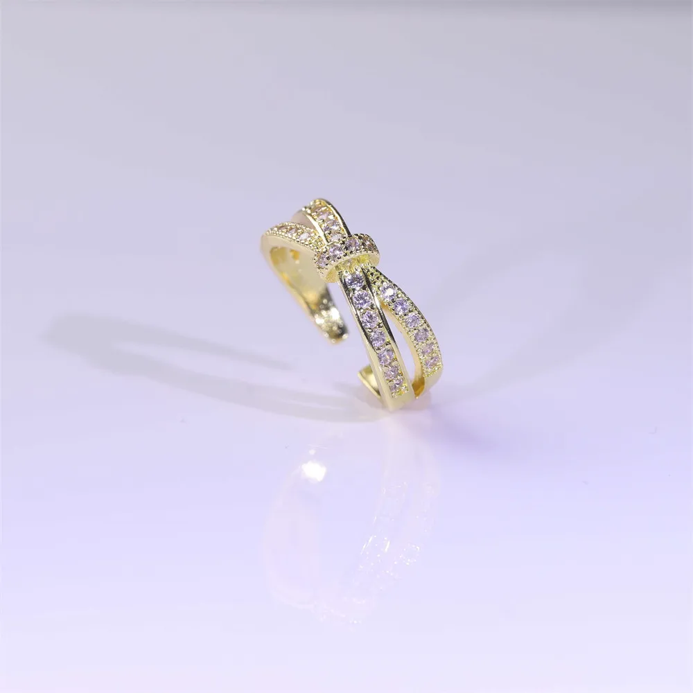 Anillo de lazo de circón a la moda, bonito anillo de boda a la moda, fiesta, Color oro blanco, joyería de cristal de piedra para mujer