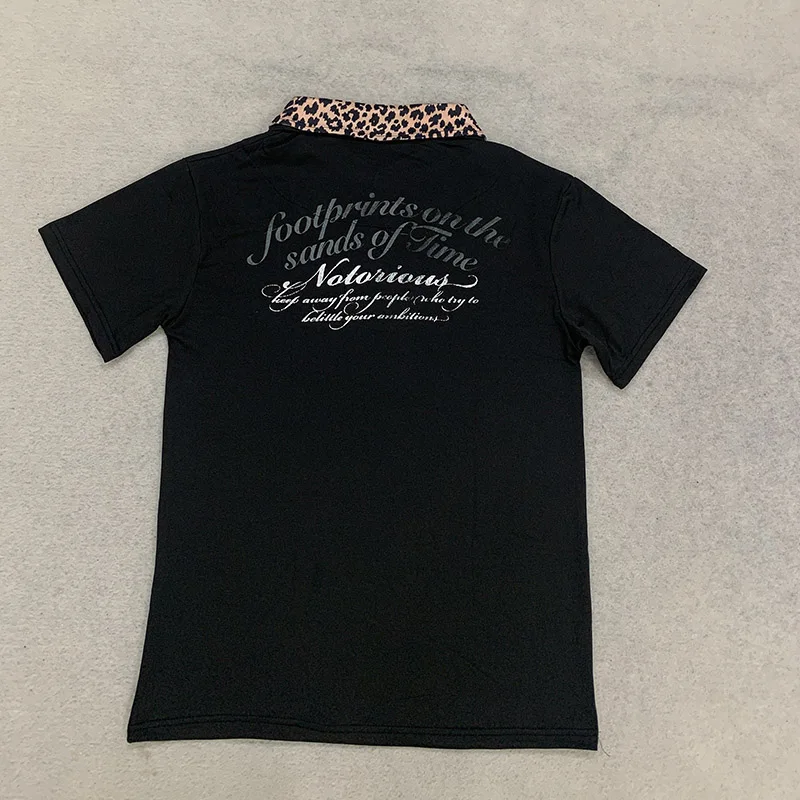 2026 Neues Sommer-Streetwear-Poloshirt mit Leopardenmuster-Kragen und Buchstabendruck, Kurzarm, Punk-Street-Trend-Top, Ins Damenkleidung – Detail 4