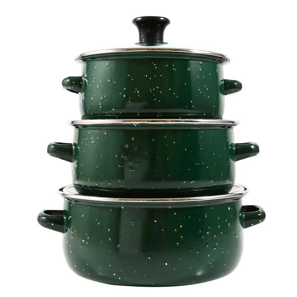 

Набор эмалированной посуды из 3 предметов: мини-кастрюля с крышкой, ретро-кастрюля для медленного приготовления супов, рамена, пасты, портативная кухонная посуда (голландская кастрюля)