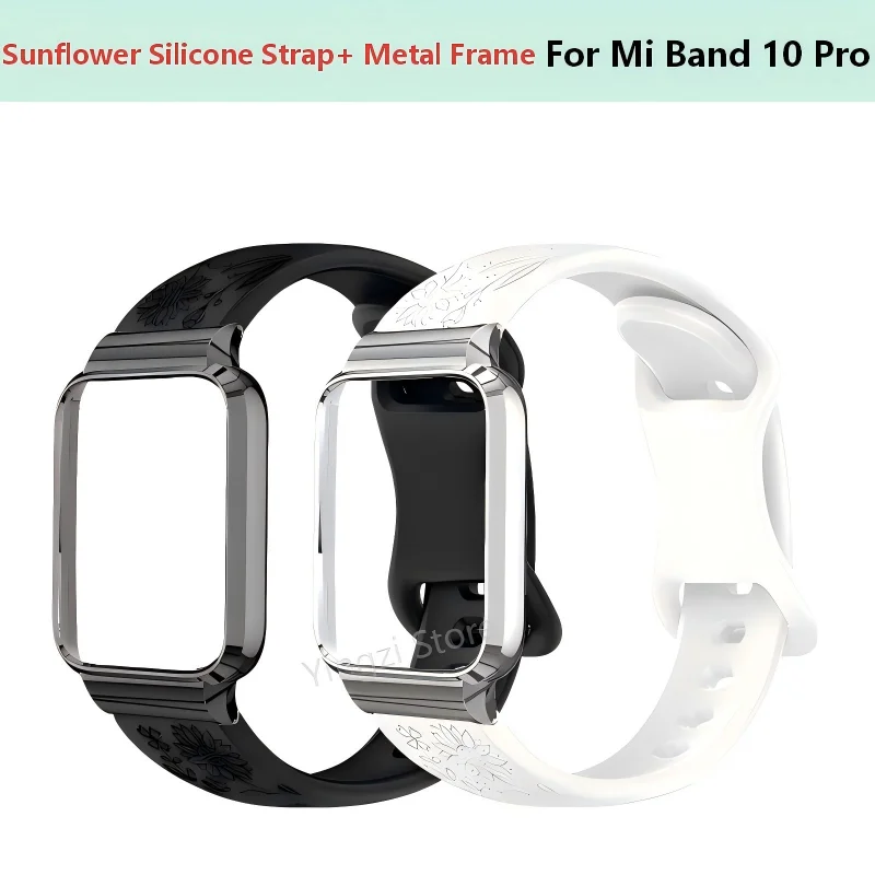 Silicone strap+metal frame for xiaomi Mi band 10 Pro Smartwatch replacement shell with bandblet for Mi Band10 Pro Accessoris