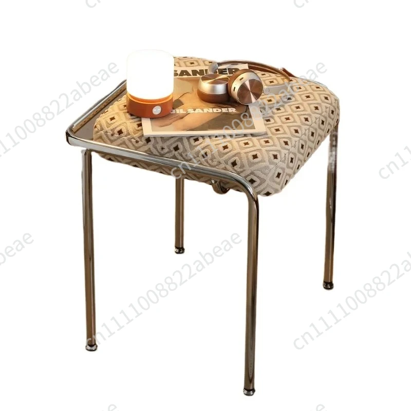 Bauhaus Style Vanity Stool - Iron Frame Upholstered Makeup Chair, Small Space Apartment Ottoman | Multi-Functional Footrest