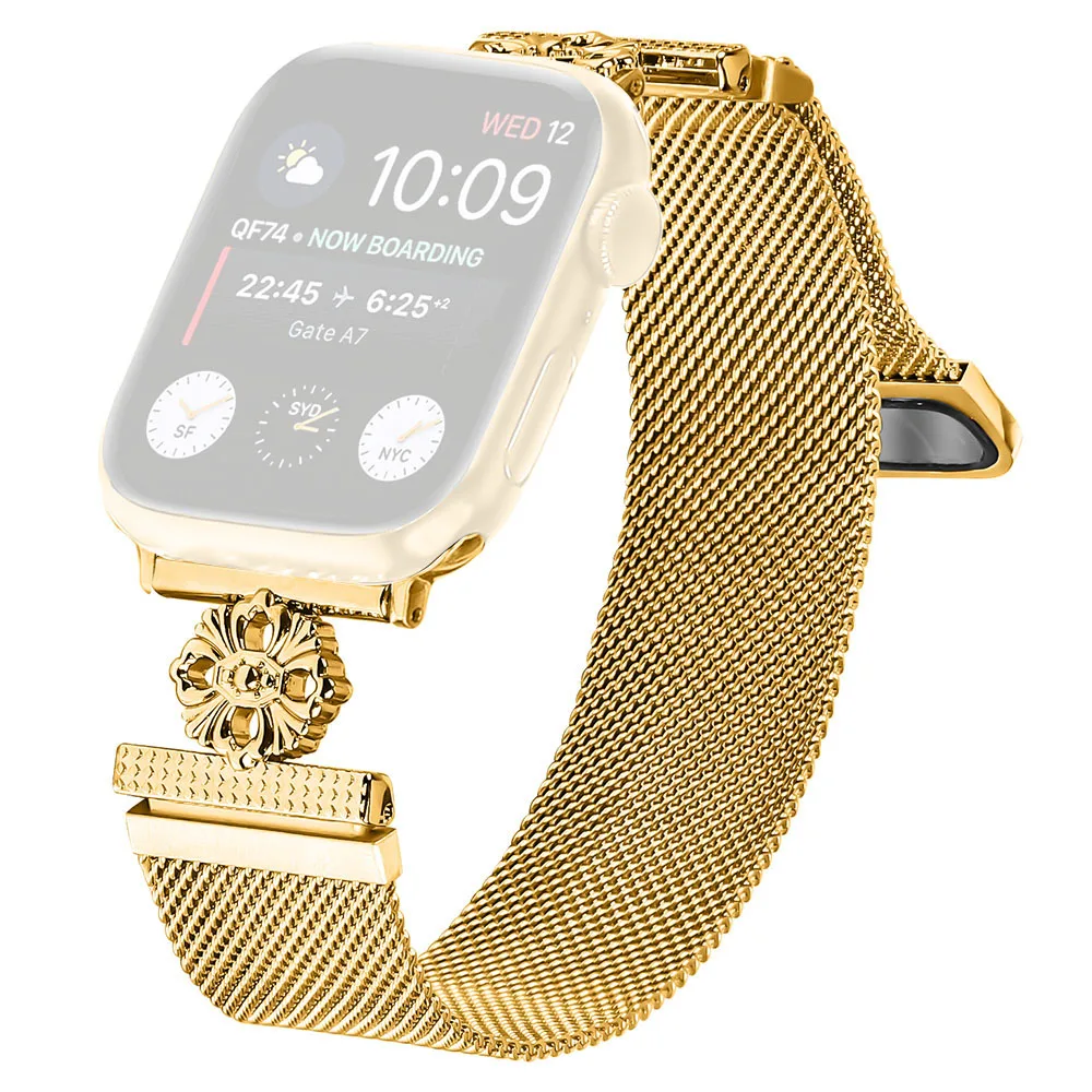 

For Apple Watch Series 10 42mm / 9 8 7 41mm / SE (2023) SE (2022) SE 6 5 4 40mm / 3 2 1 38mm Band Flower Stainless Steel Watch S