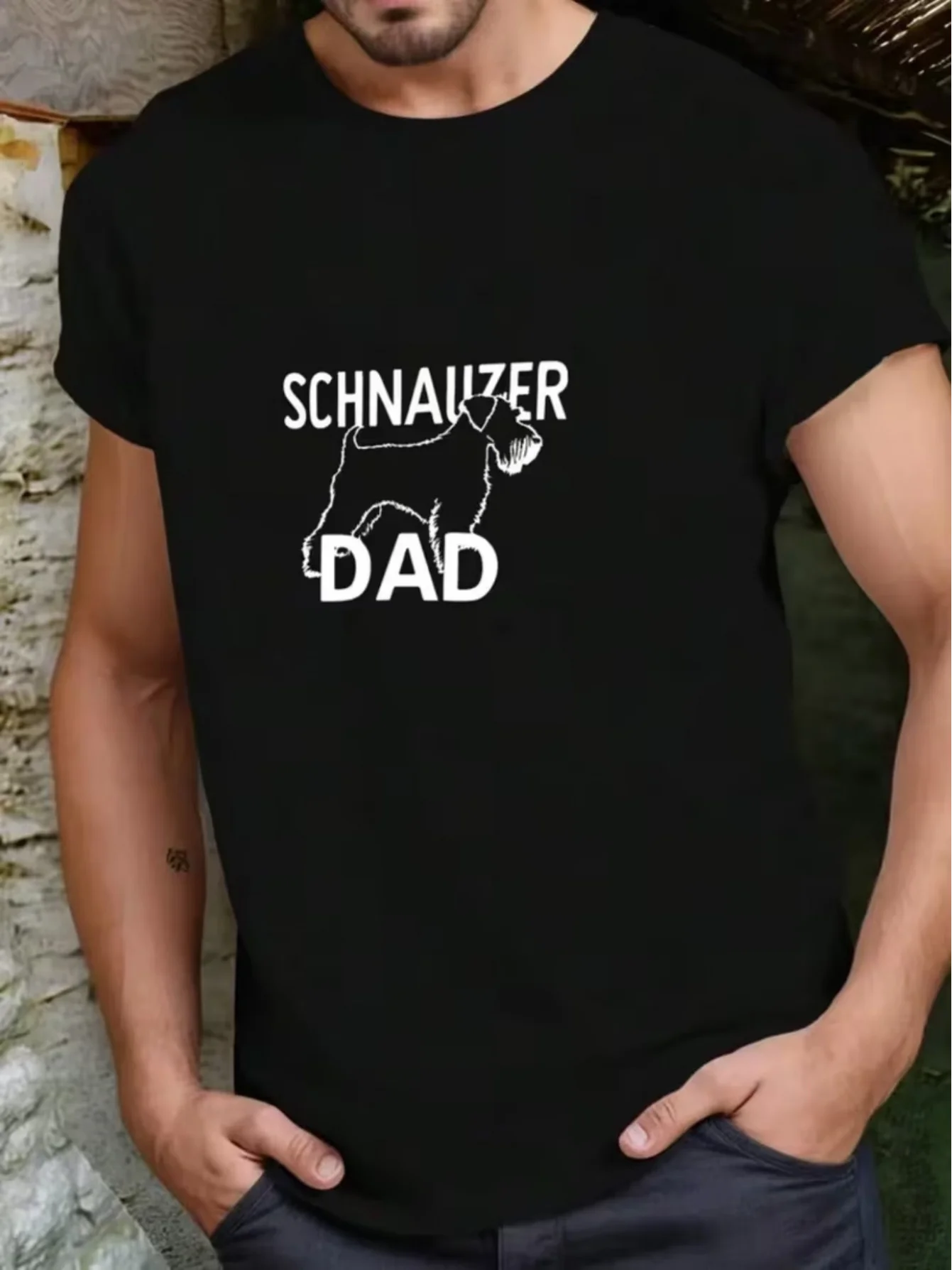 Summer Men's Sports T-Shirt, Schnauzer Dog Outline Graphic T-Shirt, Simple Style, Comfortable, Breathable, Loose-Fitting, Slimming Short-Sleeve Top