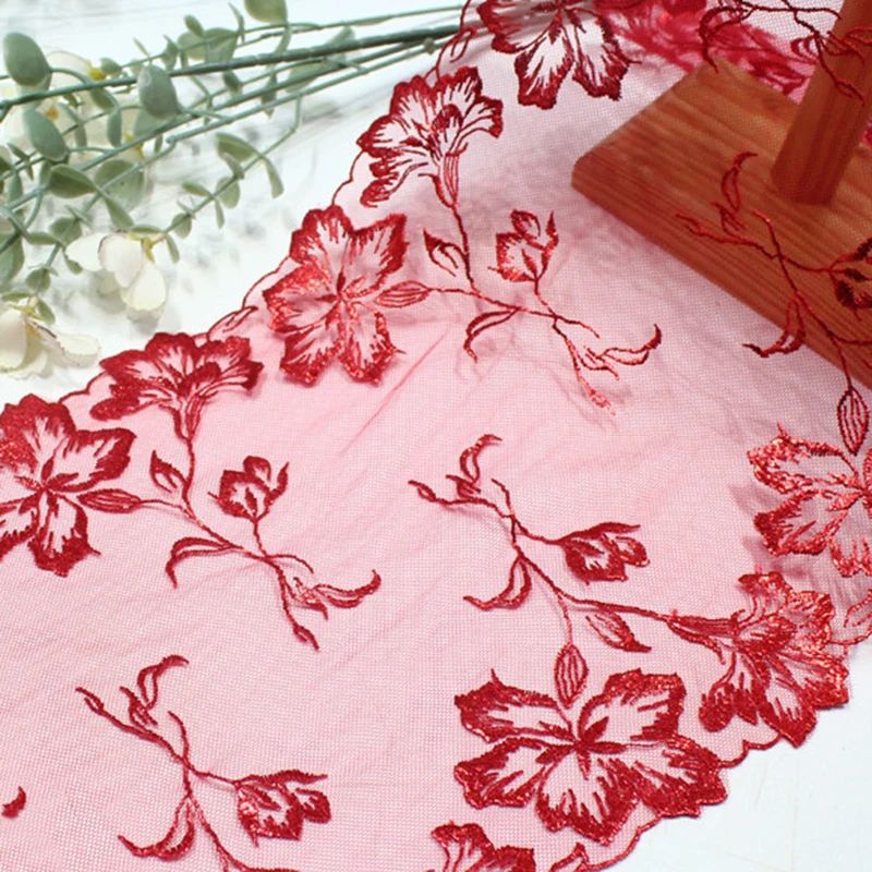 

46 ярдов мерцающей вышитой кружевной тесьмы для платья, свадебная красная кружевная лента, аппликация, ткань для рукоделия, вышивка для детских поделок и шитья