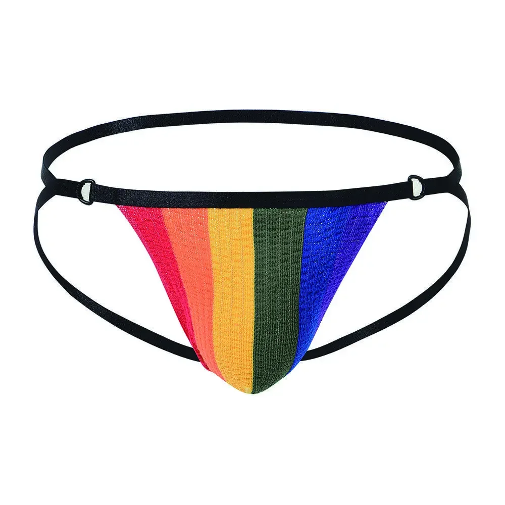 Jinshi Men's Sexy Jockstrap Rainbow Thongs Underwear Bikini