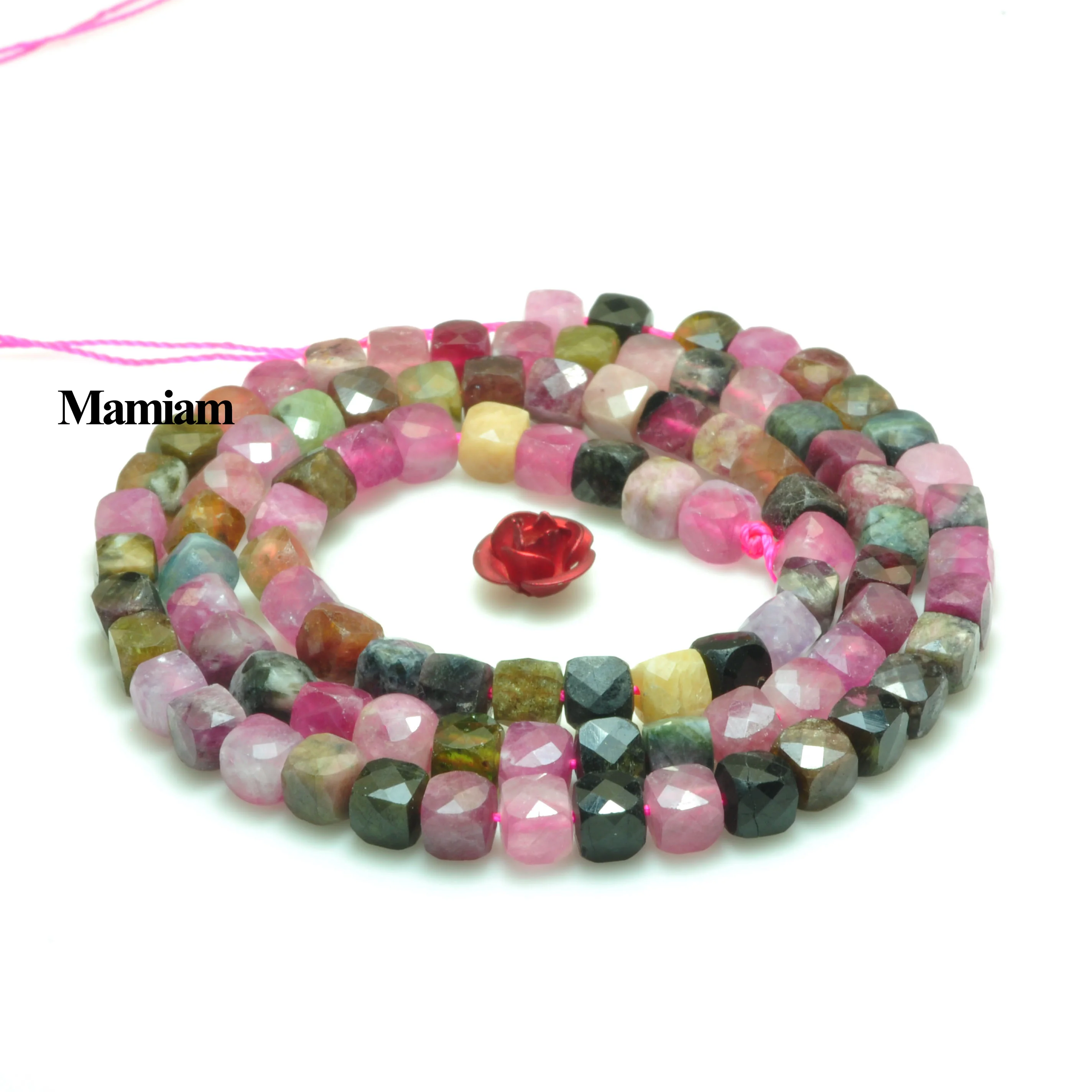 Mamiam Natural Colorful Tourmaline Faceted Square Stone Smooth Round Beads 4+-0.2mm Diy Bracelet Necklace Jewelry Making Design