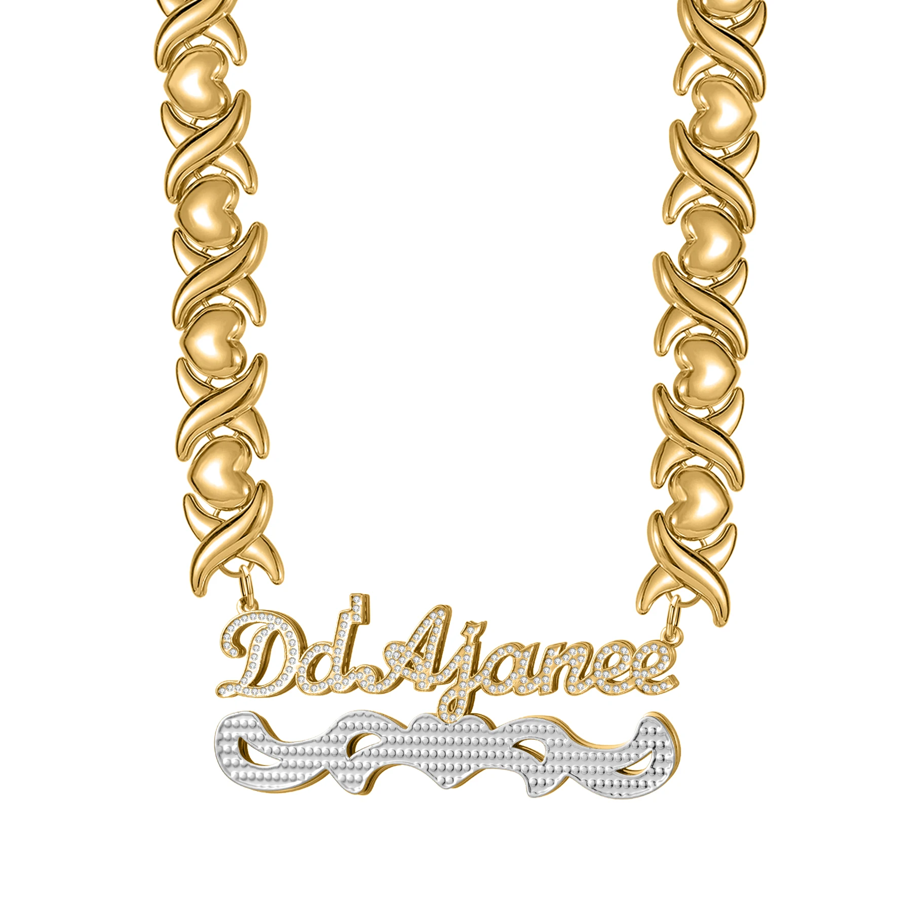 

Цепочка XO, ожерелье с индивидуальным именем и бриллиантами, 18-каратное позолоченное двойное имя, 3D ювелирные изделия, Рождественский подарок для жены