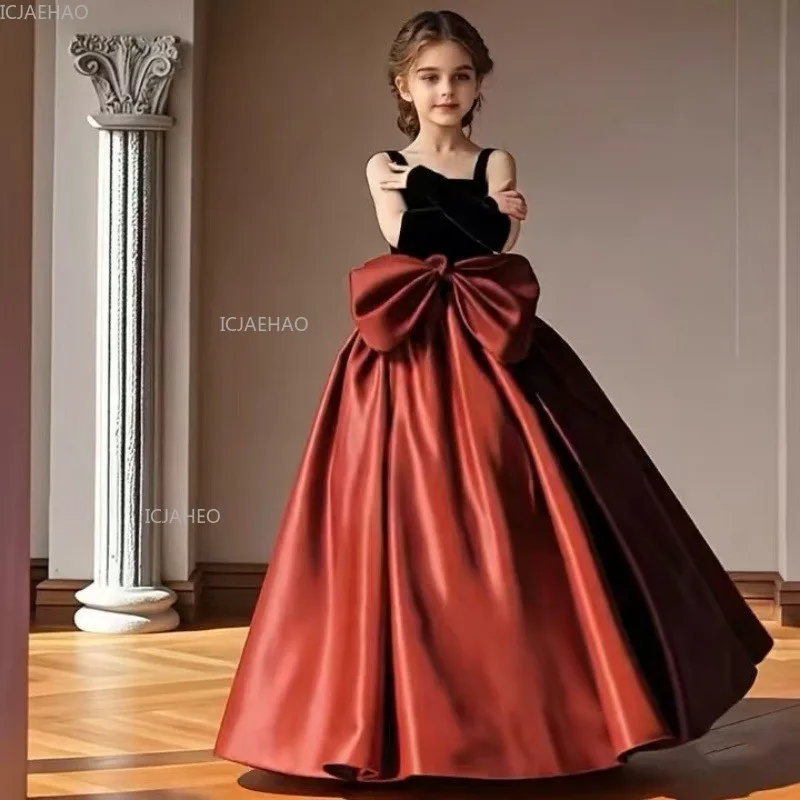 Long Girls Princess Party Dress Puffy Gown for Flower Performance Pageant Show Costumes Girl Wedding Children Birthday Piano