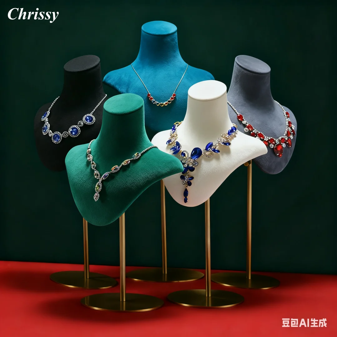 

Роскошная бархатная подставка для ожерелья, шея манекена с металлическим основанием для витрины ювелирного магазина