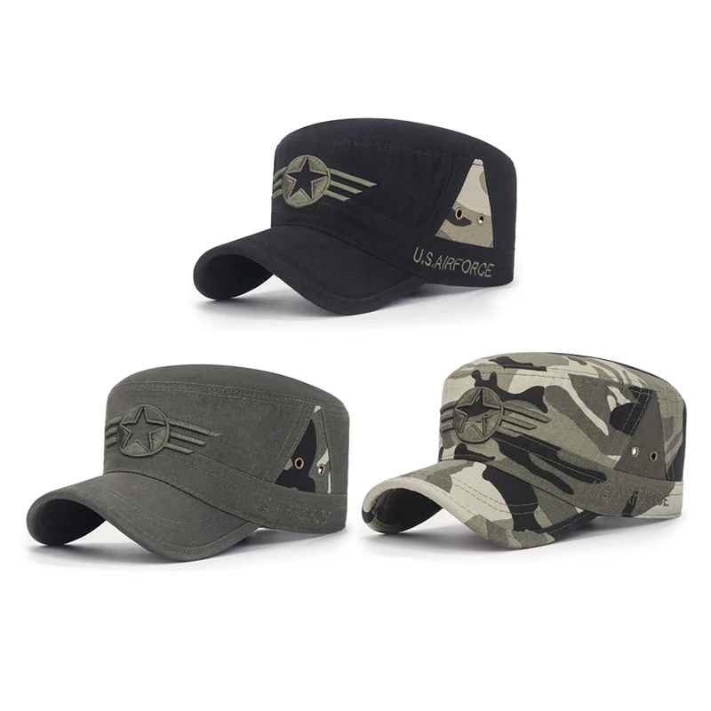 USA Embroidered Visors Cap American Fashion Military Flat Hats Breathable Cotton Marines Corps Caps Men Casual Casquette Outdoor