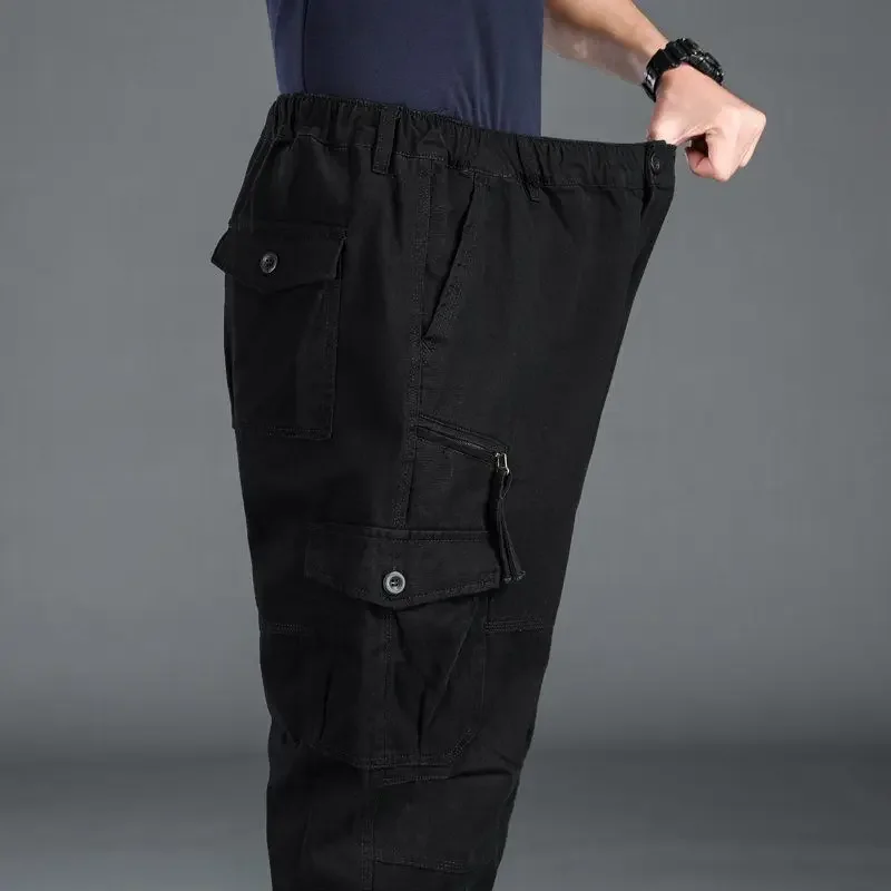High Quality Men's Tactical Pants Elastic Waist Cargo Large Size Cotton Pants Multi-Pocket Trousers Sports Training Work Pants