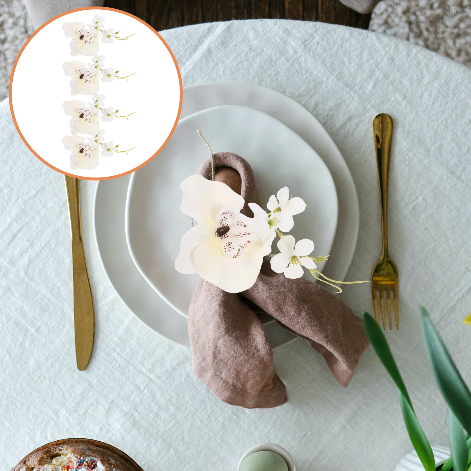 

4 Pcs Rings Napkin Decoration Elegant Style Flowers Buckle Silk Dinner Party Wedding