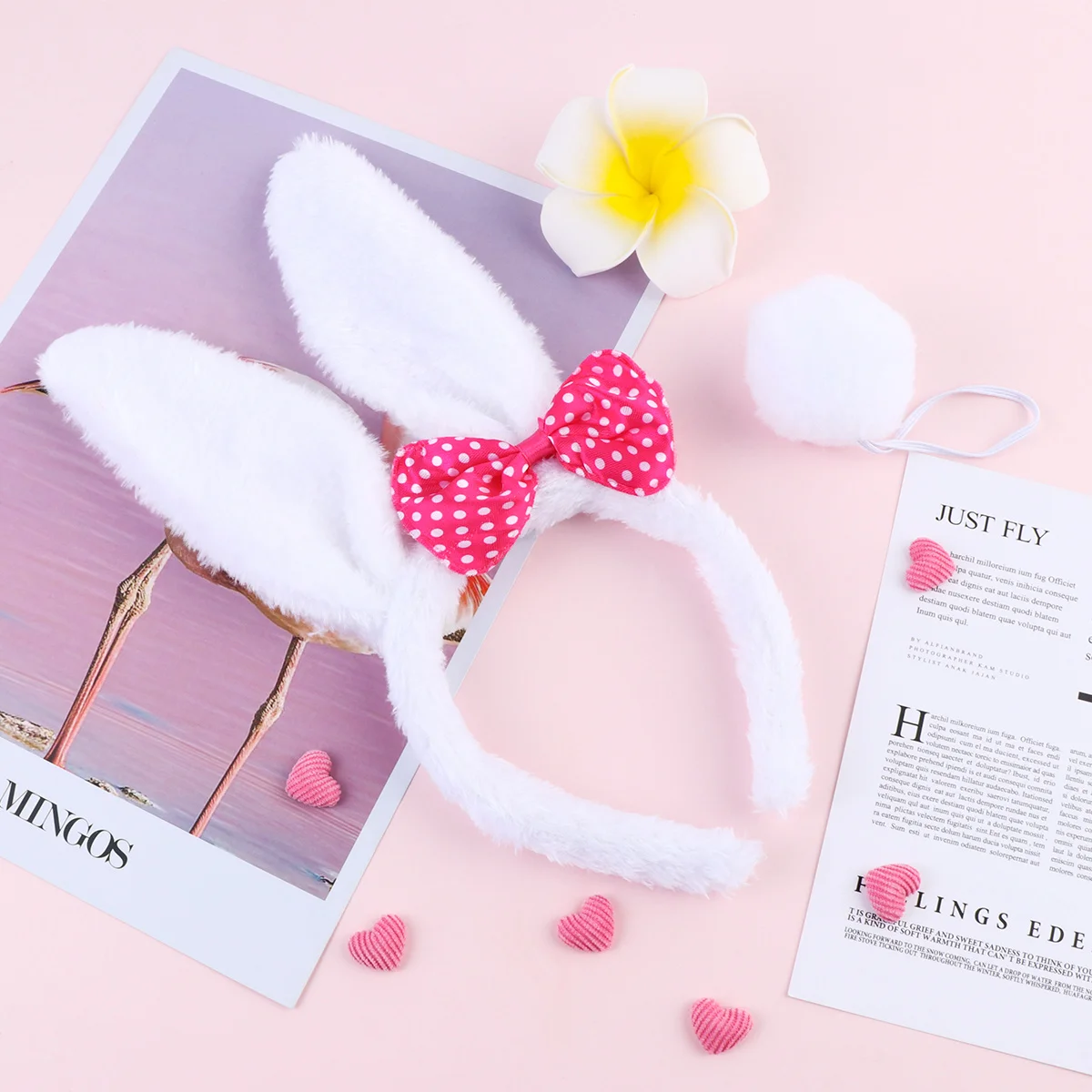

2Pcs Bunny Rabbit Ear Headband Hair Hoop and Tail Set White for Easter Party Favors Costume Props Holiday Celebration