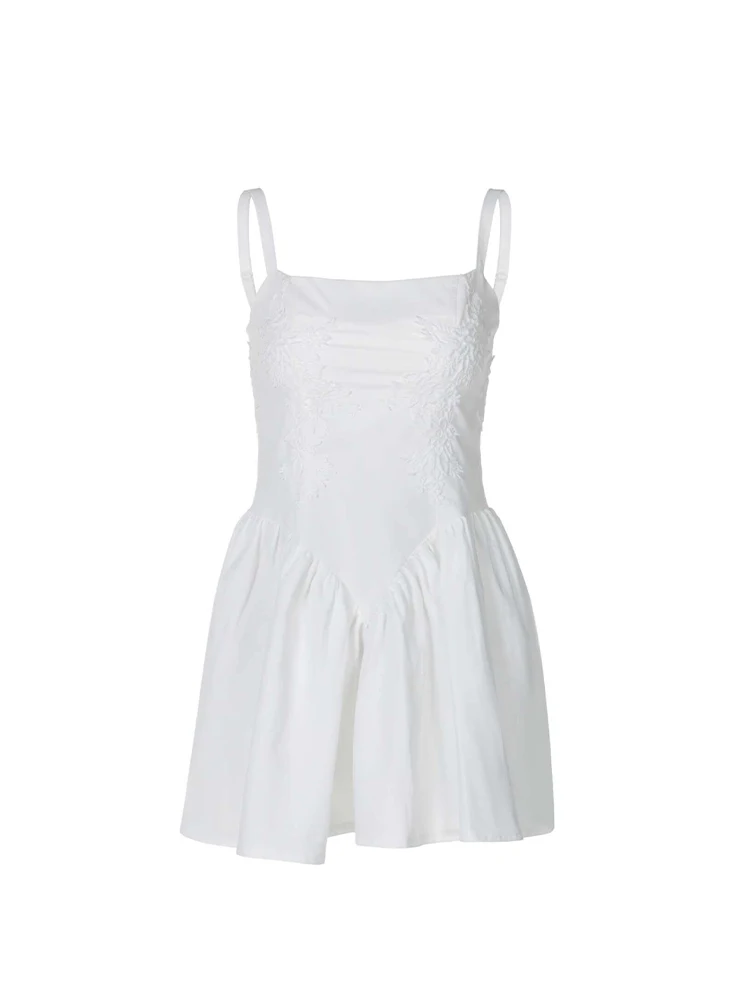 Dames Witte A-lijn Avondjurk Vintage Mouwloze Mini-jurken Y2k Elegant Party Club Eendelige Jurken Jaren 2000 Kleding 2024