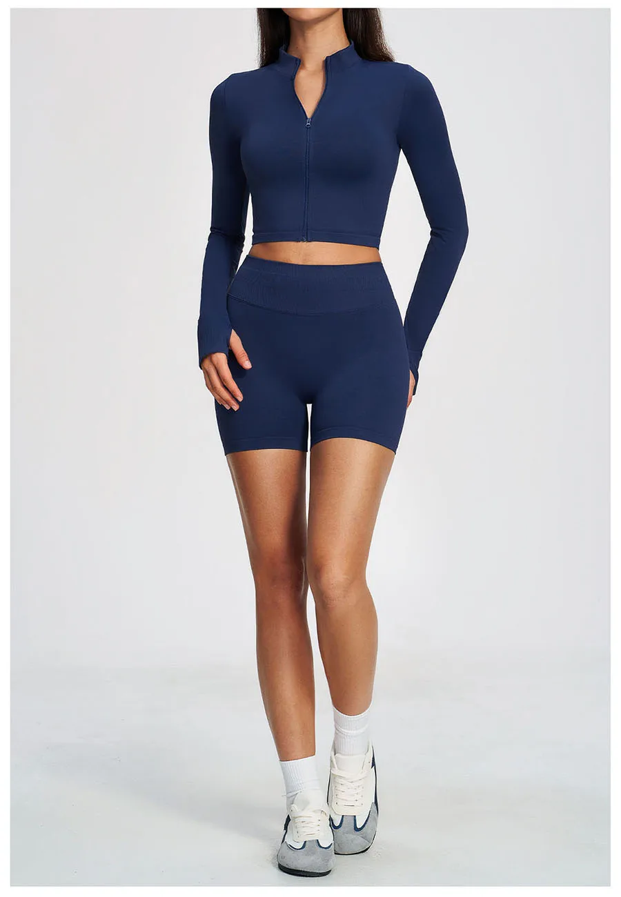 Neues 2-teiliges Yoga-Set, nahtloses Sportoutfit, Damen-Trainingsanzug, Lauf- und Workout-Kleidung, langärmelig, mit Reißverschluss, Sportbekleidung – Detail 14