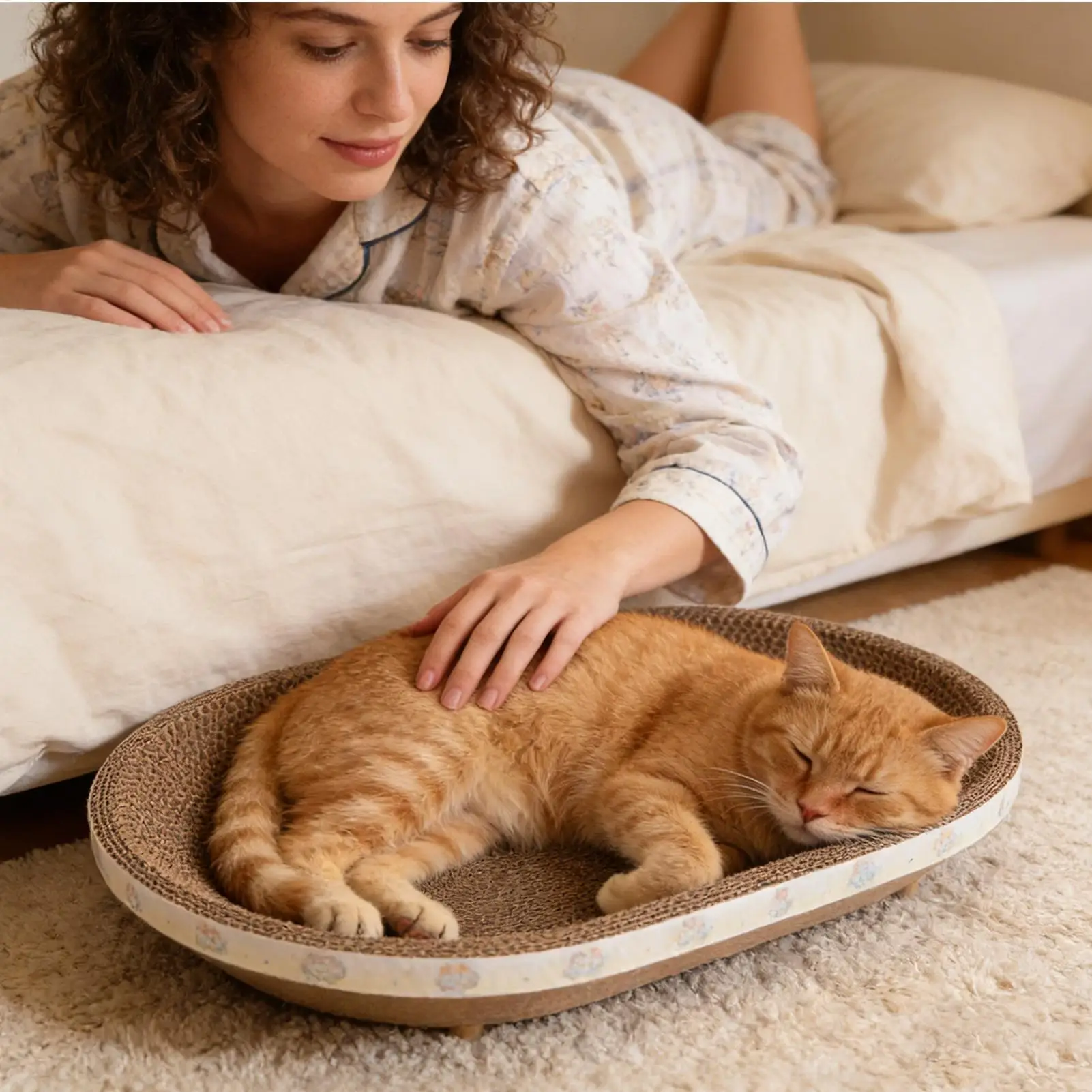 Karton-Kratzbaum für Katzen, lustiger ovaler Möbelschutz aus Wellpappe, Katzenkratzbett, Haustier-Couch für Kätzchen zum Schlafen und Krallenwetzen – Detail 7