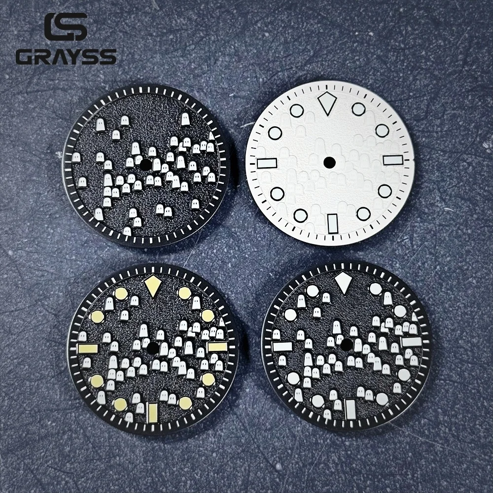 50- FATHOMS ساعة ريترو بقرص ثلاثي الأبعاد شبح أخضر أزرق كامل لوم SKX ملحقات ساعة لحركة nh35 ETA/PT5000 miyota8215