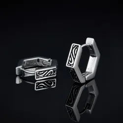 New Geometric Hoop Earrings for Men Boys, Waterproof Stainless Steel Gothic Ear Gifts to BFF Brothers Dad Father Jewelry