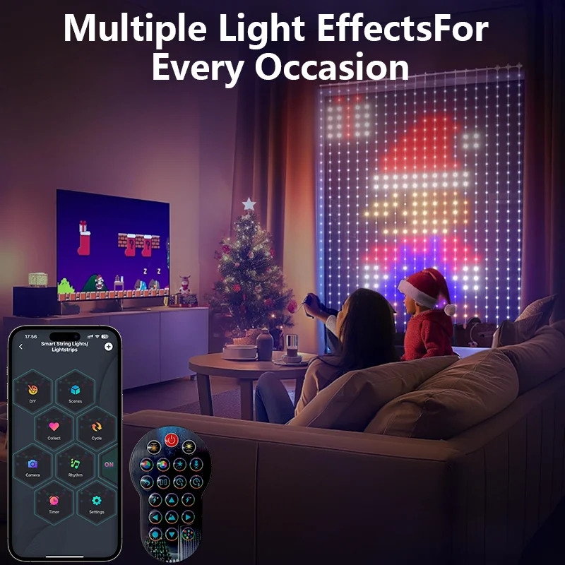 Smart Curtain Lights RGBIC Color Changing LED String Lights Dynamic DIY with App Control Remote for Bedroom Holiday Party Decor