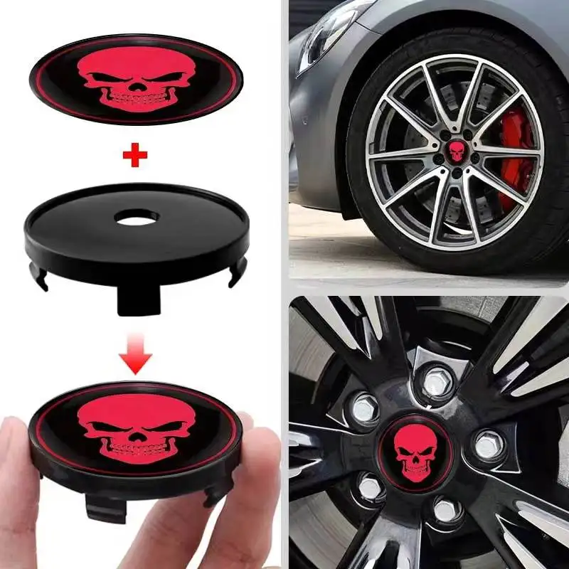 4PCS 60MM Skull Emblem Universal Car Wheel Center Hub Cap Rims Cover Hubcaps Sticker For KIA HONDA Mercedes Benz BMW Hyundai