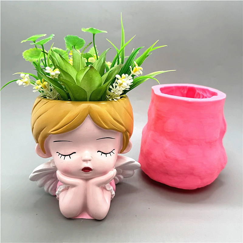 Imagem -02 - Little Angel Silicone Mold para Flower Pot Faça Você Mesmo Invertida Resina Gesso Concreto Cristal Caindo Cola Artesanato Artesanal