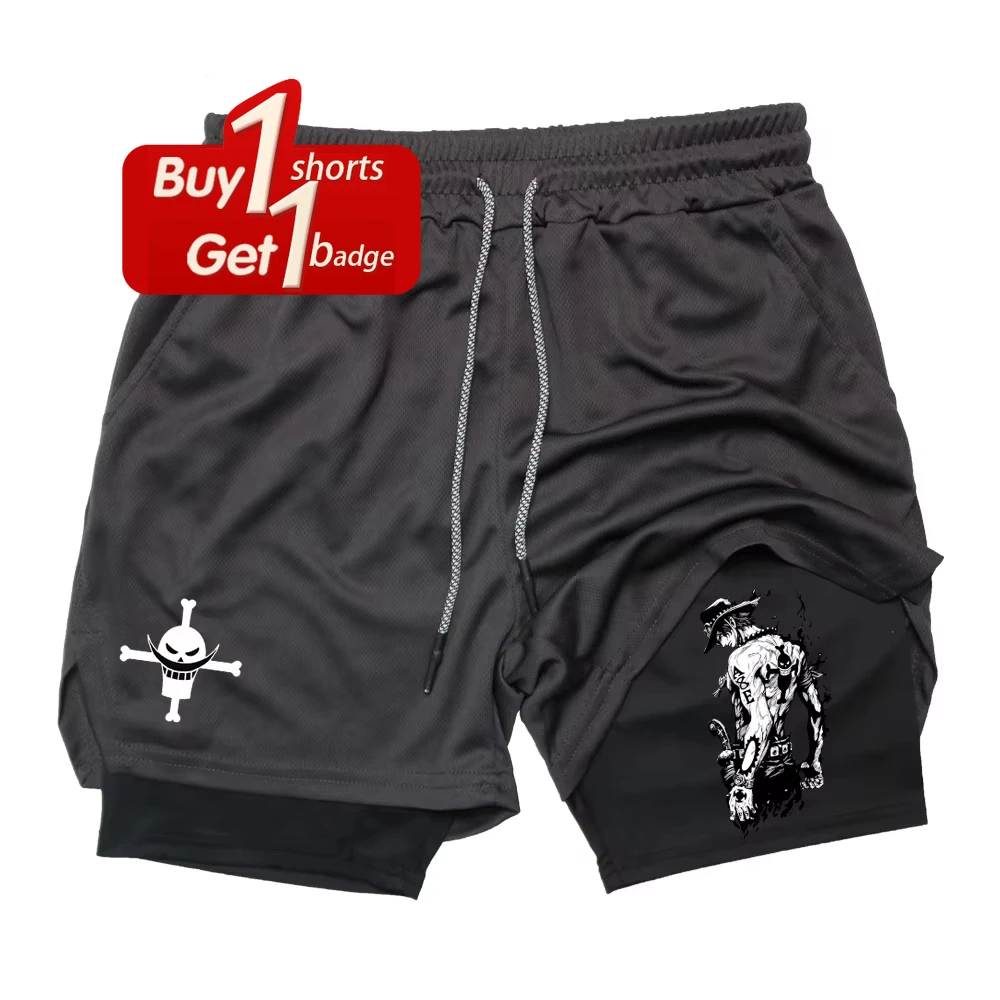 

Мужские шорты One Piece Luffy с принтом Y2K, летние двухслойные компрессионные спортивные штаны для фитнеса 2-1, супер крутые и повседневные